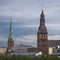 View on the towers of Riga Cathedral, St Peters Church and the E