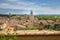 View of the towers and the rooftops the medieval village Cucuron