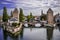 View on the towers and water channels in the historical city center of Strassbourg, France