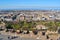 View on the town center, bay, princess street gardens and streets of the Edinburgh city from the castle