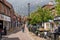 A view of the town centre of Congleton, Cheshire East, UK, with people and shops.