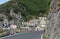 View of the town of Cetara, Amalfi coast. View of the street, the houses and the dome