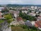 View of the town of Doboj and the hilly countryside from the Gradina fortress on the hill above the town during a cloudy summer