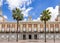 View of the town hall of the city of Huelva, Andalusia, Spain. Text Atuntamiento means town hall
