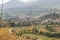 View of the town of Mancos, houses, road and various vegetation in the morning