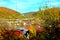 View of the town Oravita. Typical landscape in the forests of Transylvania, Romania. Autumn view.