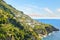 View of the town of Praiano Italy from the Amalfi Coast drive