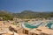 View of town rooftops and sea in summer mediterranean resort