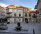 View of the town square with bushes and benches at Cambados Galicia Spain