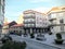 View of the town square with bushes and benches at Cambados Galicia Spain