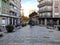 View of the town square with bushes and benches at Cambados Galicia Spain