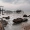 view of the Trabocco Cungarelle pile dwelling on an overcast an rainy day on the Costa dei Trabocchi in Italy