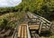 View of track with wooden fences over Fumaroles, Furnas de Enxofre, Terceira, Azores, Portugal.