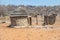 A view of traditional buildings in a Himba tribe village in Namibia