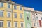 View of traditional colorful slovenian buildings in Tartini Square, in the old town of Piran, in Slovenia