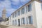 View at traditional house at island of Noirmoutier in France with white walls and bl