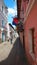 View of the traditional street of Ronda in the historical center of Quito. The histor