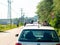 View on the traffic jam and people waiting at the Serbian Hungarian border