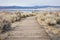 View of a Trail Leading to a Saline Soda Lake in Eastern Sierra Navada Mountains on a Cloudy Day