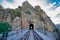 view of the train bridge to the outside where you can observe the mountain and entrance to another tunnel.La fregeneda