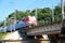 View of the train passing through the bridge of the North Caucasus Mainline. Railway