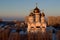 View of the Transfiguration Cathedral in the city of Togliatti in the early winter morning.