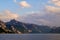 View on Traunsee, mountains and Traunkirchen from town Gmunden