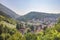 The view Travnik town and surrounding mountains range from the vantage point of Stari Grad in Travnik, Bosnia and Herzegovina.