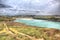 View from Trevelgue Head towards Porth beach Newquay Cornwall in HDR