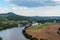 View from Tri krize viewpoint above Labe river in Ceske stredohori mountains in Czech republic