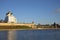 View of the Trinity Cathedral of the Pskov Kremlin on the left Bank of the Velikaya river