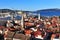 View of Trogir roofs and port
