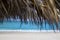 View of Tropical Beach with Blue Ocean, Sea and White Sand. Palm Tree Umbrella, Heavenly Vacation Spot, Tropical Banner. Tropical