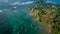 View of tropical coastline and fisherman village