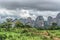 View of a tropical landscape, with forest and mountains Pungo Andongo, Pedras Negras , black stones, huge geologic rock elements