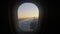 View trough Airplane Window at Sunrise