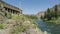 View of truckee river and wooden flume near Farad California in summer