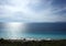 View of Tsambou beach with azure sea water island Greece