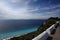 View of Tsambou beach with azure sea water island Greece