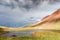 View of Tulpar Kul lake in Kyrgyzstan during the storm