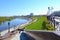 View of the Tura River and the embankment in Tyumen, Russia. May
