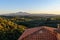 View Tuscan landscape from small town Petroio in Tuscay. Italy