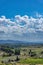 View into Tuscany countryside with clouds in background