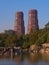 View of twin residential towers and lake in Chapulyepec