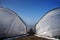 View between two greenhouse tunnels from polythen plastic on an