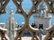 View of two white towers on the sea  in style Portugense manuelino to Lisbon in Portugal.