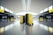 View of two yellow suitcases alone in the airport. Generative AI