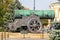 View of the Tzar Cannon, monument of Russian artillery casting art.