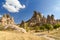 View of Uchisar castle from Pigeon valley. Cappadocia. Turkey