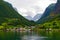 View of Undredal village Aurlandsfjord picturesque landscape Norway